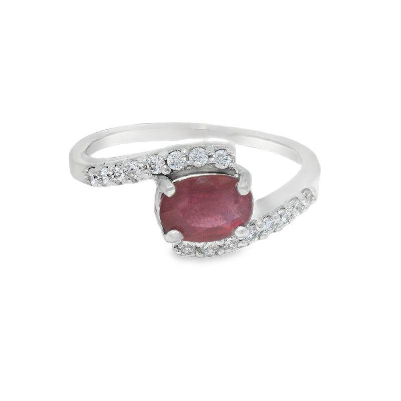 Anillo Con Piedras Preciosas De Plata #6.5 / Rubí