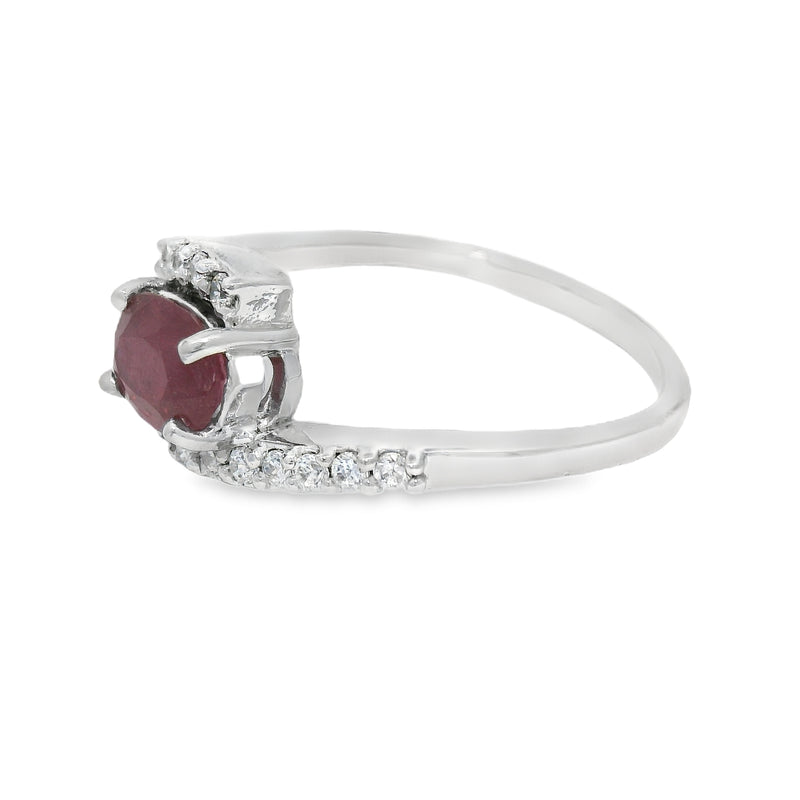Anillo Con Piedras Preciosas De Plata #6.5 / Rubí