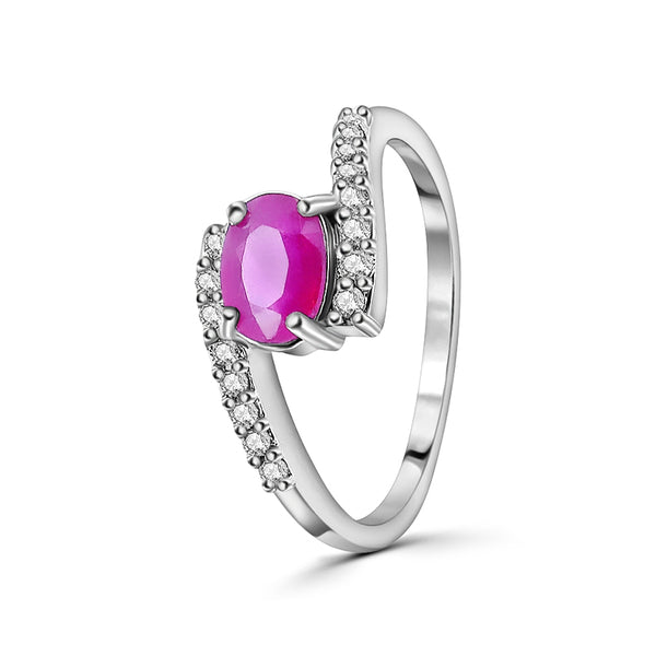 Anillo Con Piedras Preciosas De Plata #6.5 / Rubí