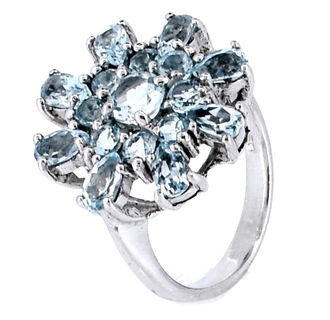 Anillo Flor Plata Con Piedras Preciosas