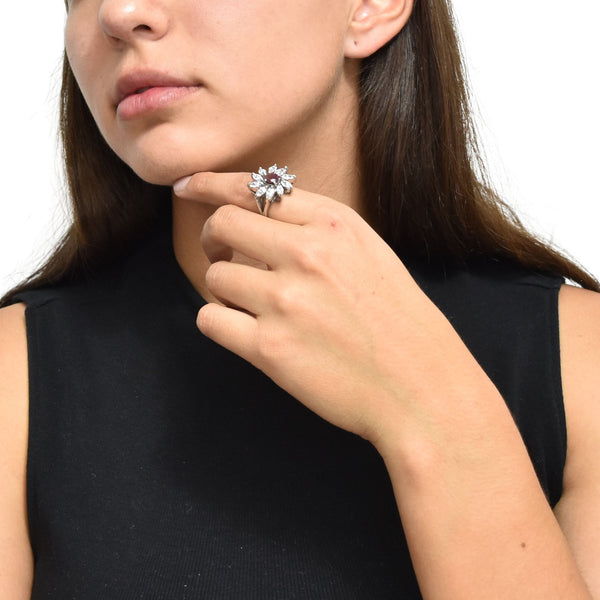 Anillo De Flor Plata Con Circonia Y Piedras Preciosas