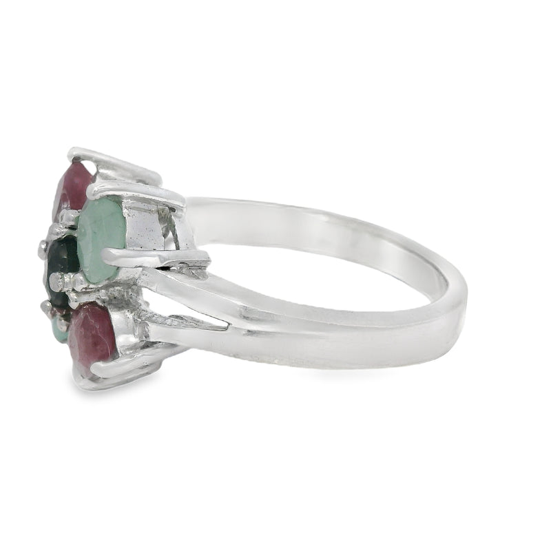 Anillo De Flor De Cuatro Pétalos Piedras Preciosas Rubí / #7.5
