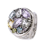 Anillo Círculo Con Formas Plata Con Piedras Preciosas