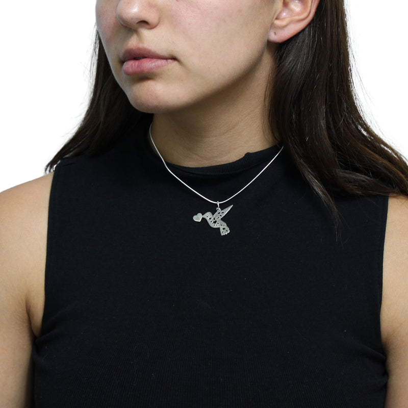 Dije Colibrí Con Corazón De Plata