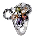 Anillo De Flor Multicolor Plata Con Circonia