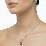 Juego De Piedra Natural Peridot Redondo Con Flor Circonia