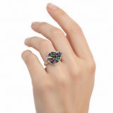 Anillo De Hoja Plata Con Piedras Preciosas