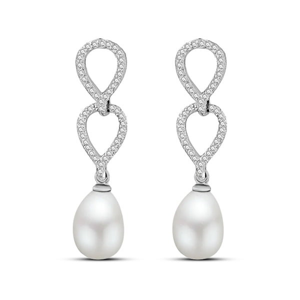 Aretes de Plata con Perla y Circonia