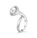 Anillo Abierto De Plata Con Perla #6