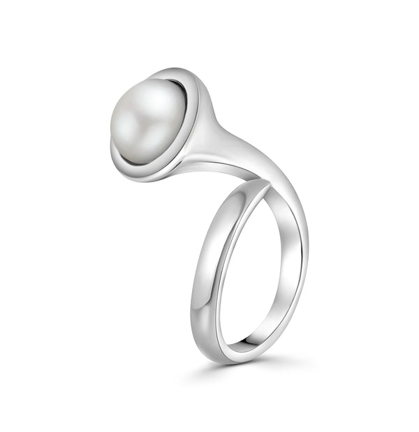Anillo Abierto De Plata Con Perla #6