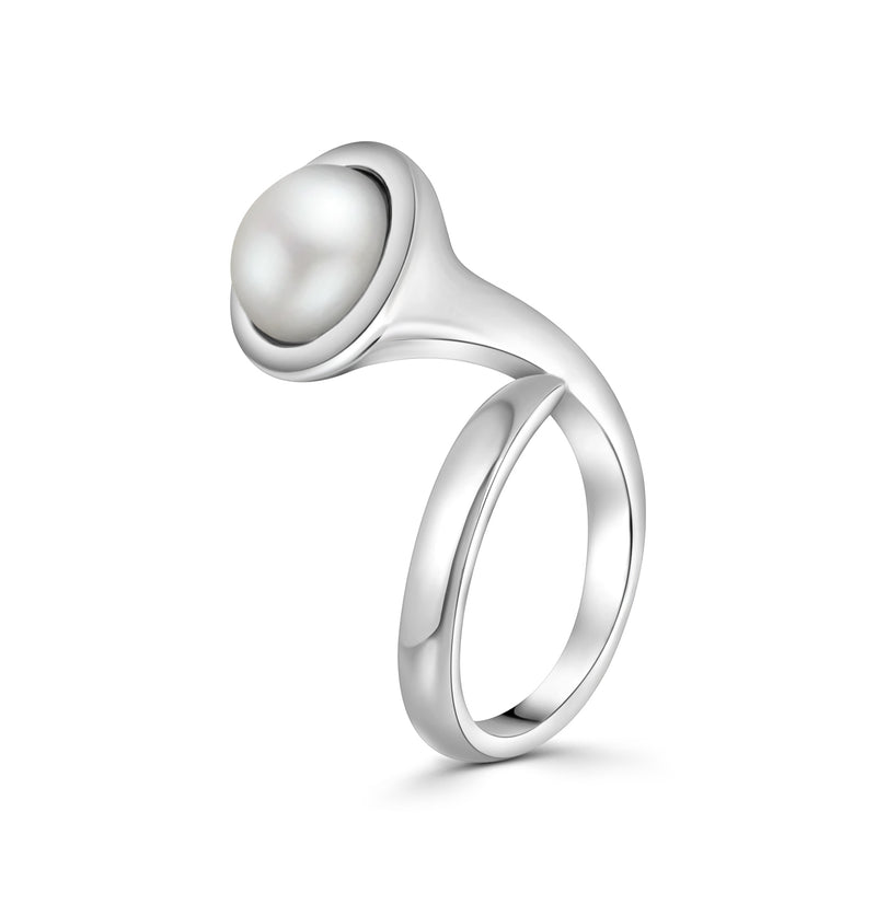 Anillo Abierto De Plata Con Perla #6