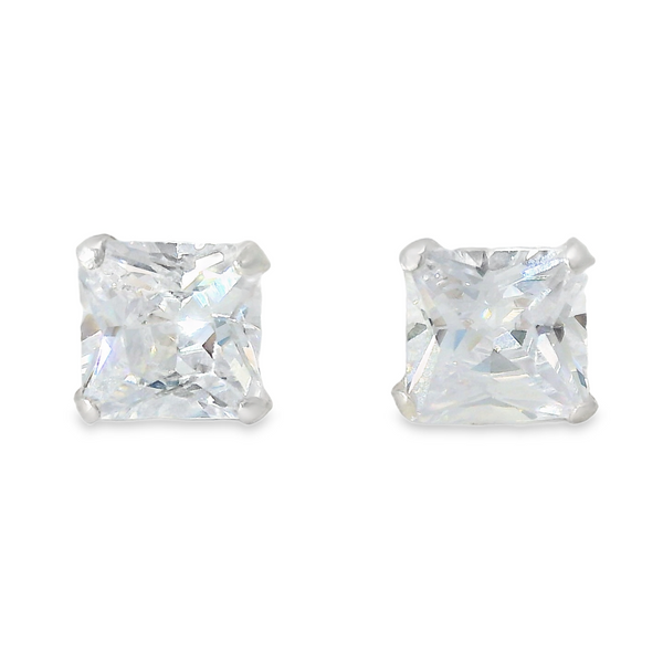 Broquel Cuadrado de Plata con  Circonia Blanco