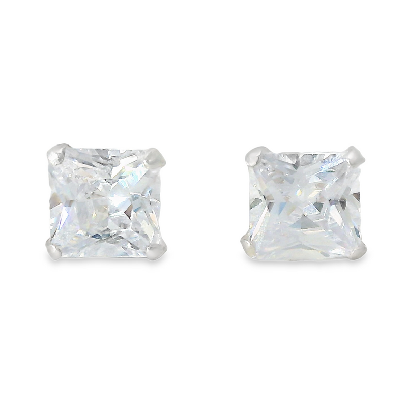 Broquel Cuadrado de Plata con  Circonia Blanco