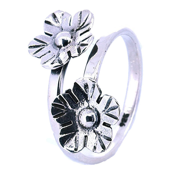 Anillo De Plata Dos Flores Ajustable