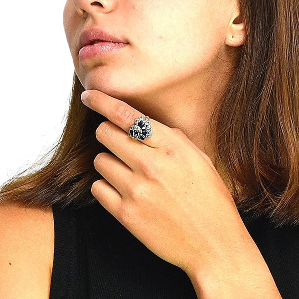 Anillo Piedras Preciosas De Plata