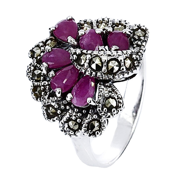 Anillo Piedras Preciosas De Plata