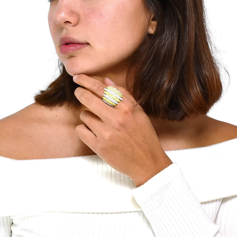 Anillo de Picos de Plata con Circonia y Chapa de Oro