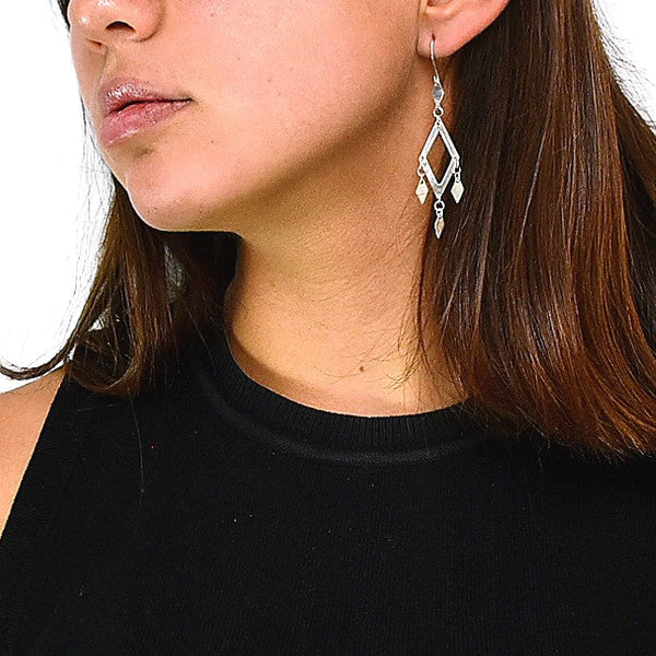 Arete De Plata Rombo Con Colguijes