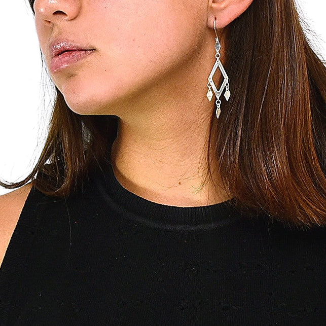 Arete De Plata Rombo Con Colguijes