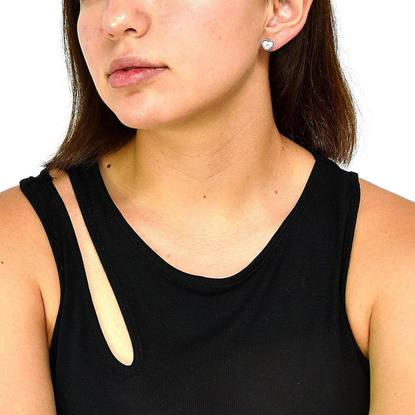 Aretes De Corazón Plata Con Circonia