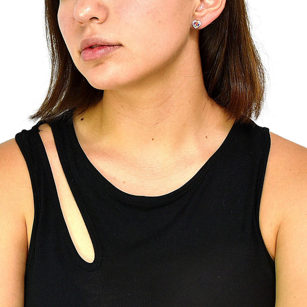 Aretes De Corazón Plata Con Cristal