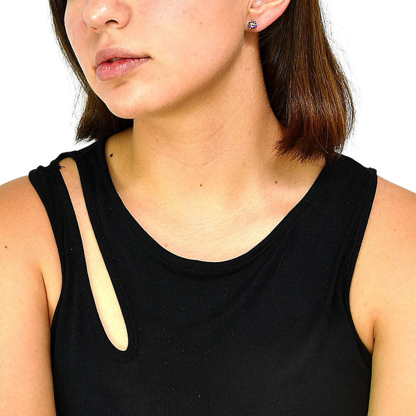Aretes De Cuadrado De Colores Plata Con Cristal