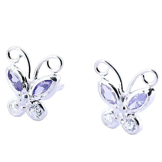 Aretes De Mariposa De Plata Con Circonia