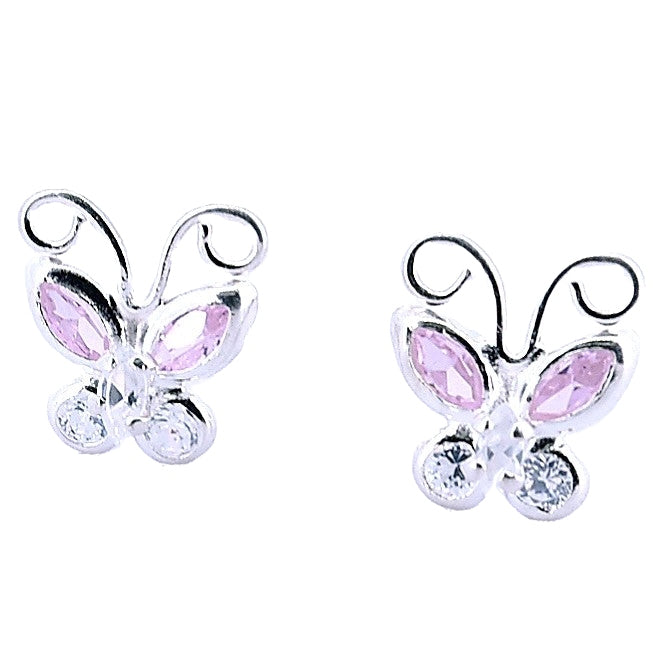 Aretes De Mariposa De Plata Con Circonia