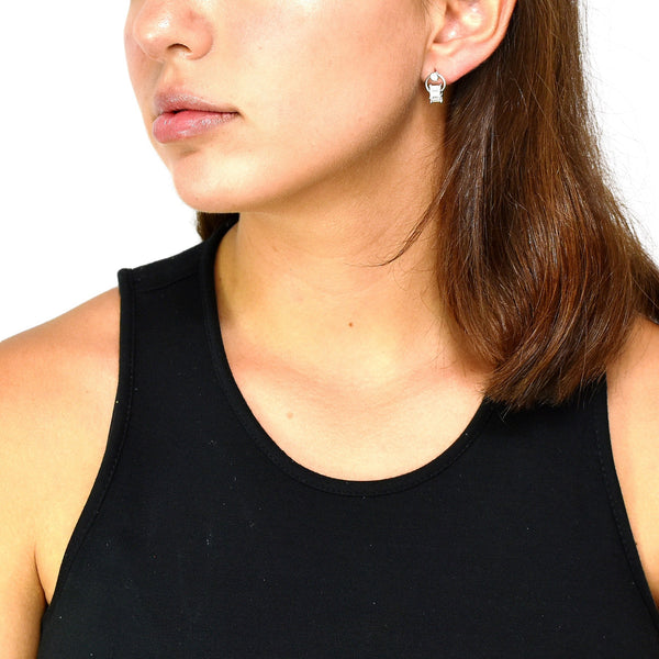 Aretes De Plata Con Circonia Cilindro Baguette