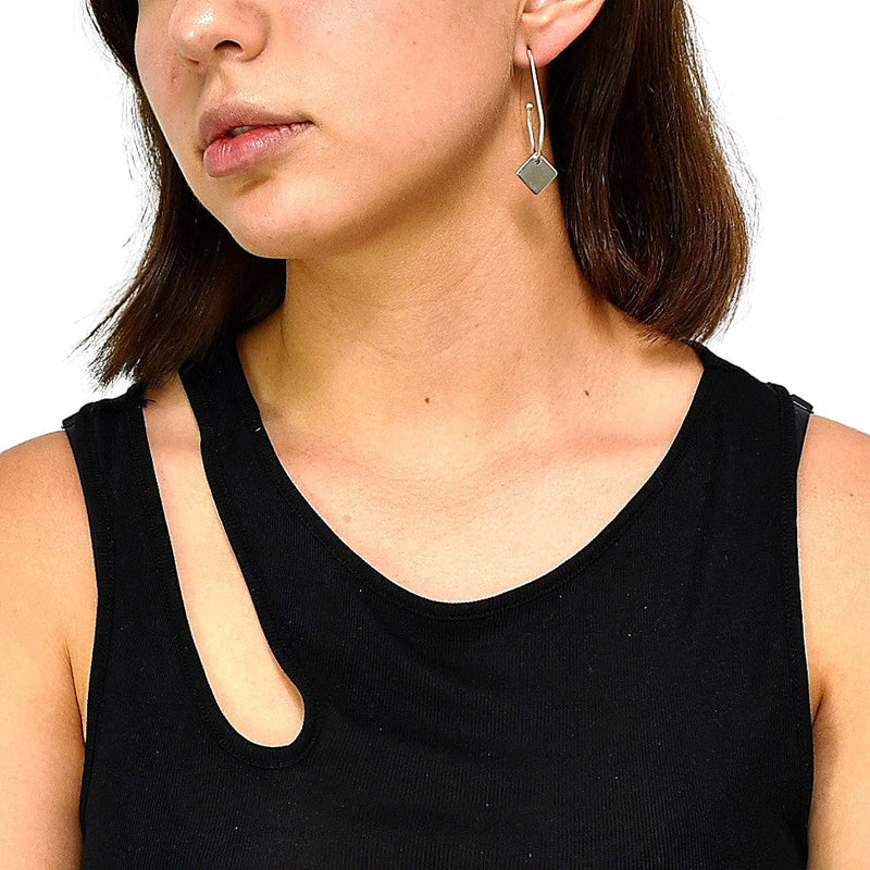 Aretes Largos Con Colguije Rombo Plata