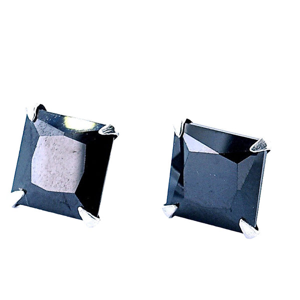 Broquel de Cuadrado Negro de Plata con Circonia