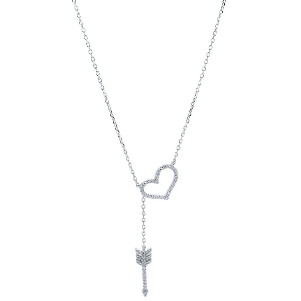 Collar Corazón Y Flecha Plata Con Circonia