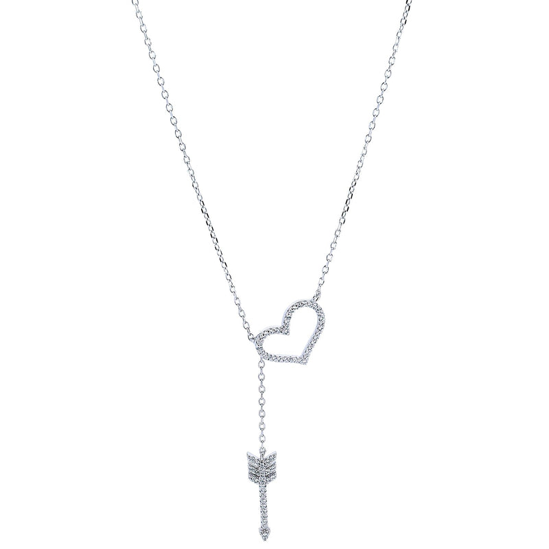 Collar Corazón Y Flecha Plata Con Circonia