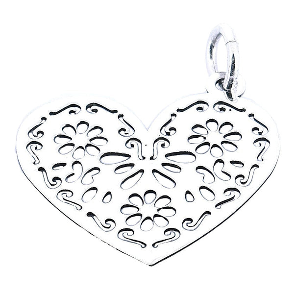 Dije Corazón Con Flores De Plata