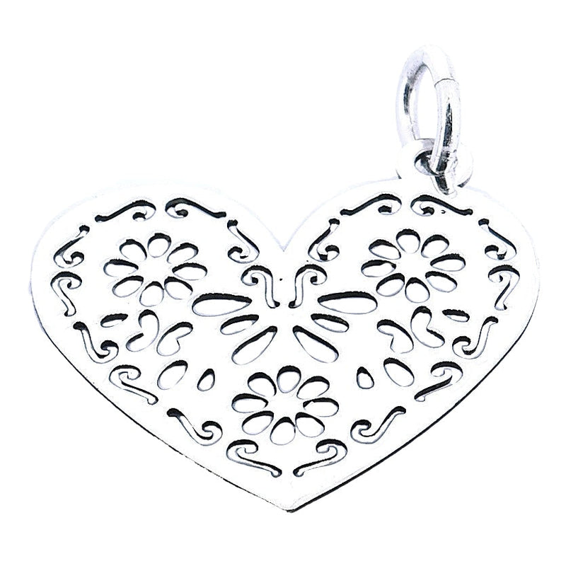 Dije Corazón Con Flores De Plata