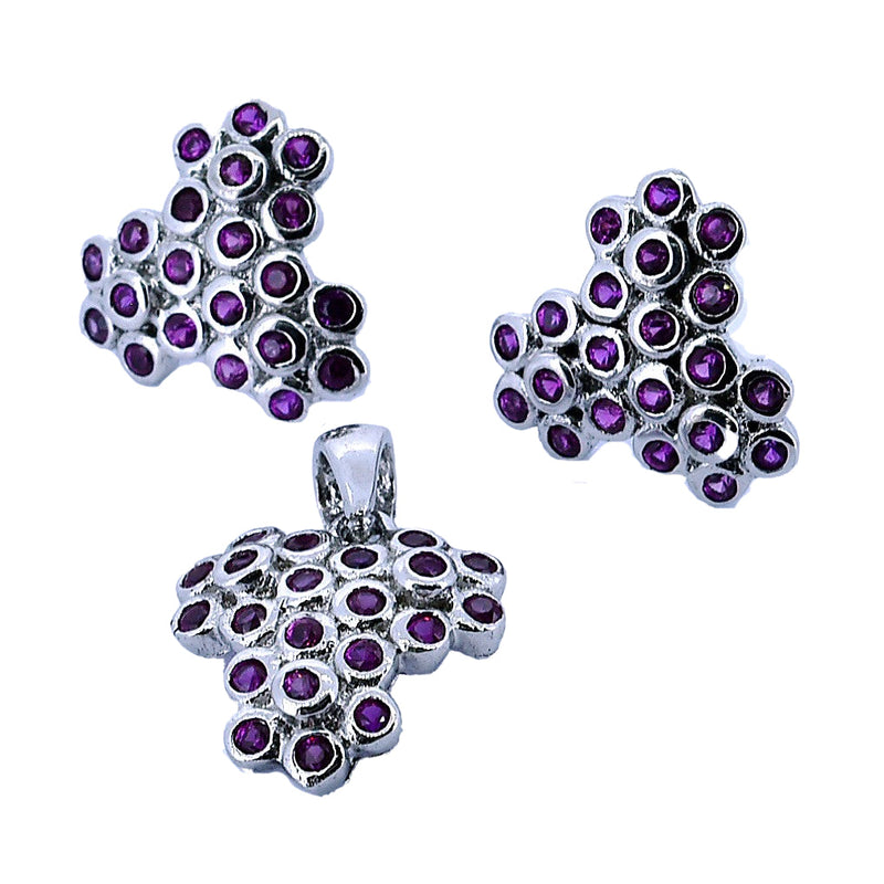 Juego De Racimo De Uvas Plata Con Circonia