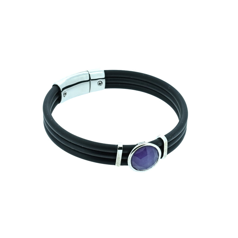 Pulsera Caucho Boton Morado