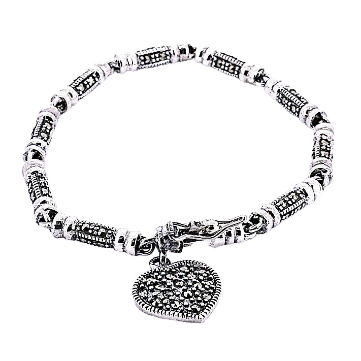 Pulsera De Plata Y Marquesita Con Dije De Corazón