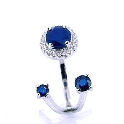 Anillo Abierto De Plata Con Piedras Preciosas