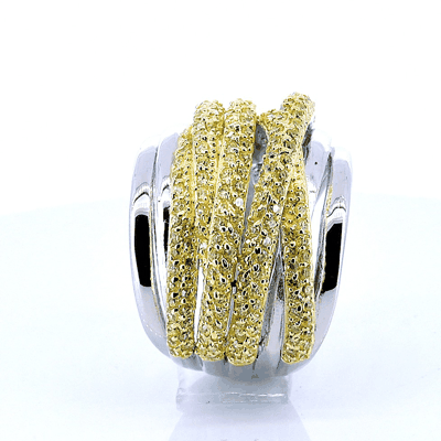 Anillo de Líneas de Plata con Circonia y Chapa de Oro